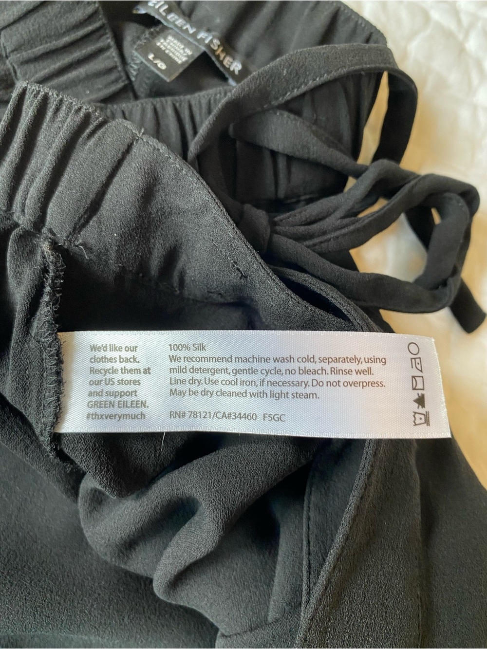 Eileen Fisher Black 100% silk Elastic-Waist wide leg faux wrap pants - Picture 5 of 8